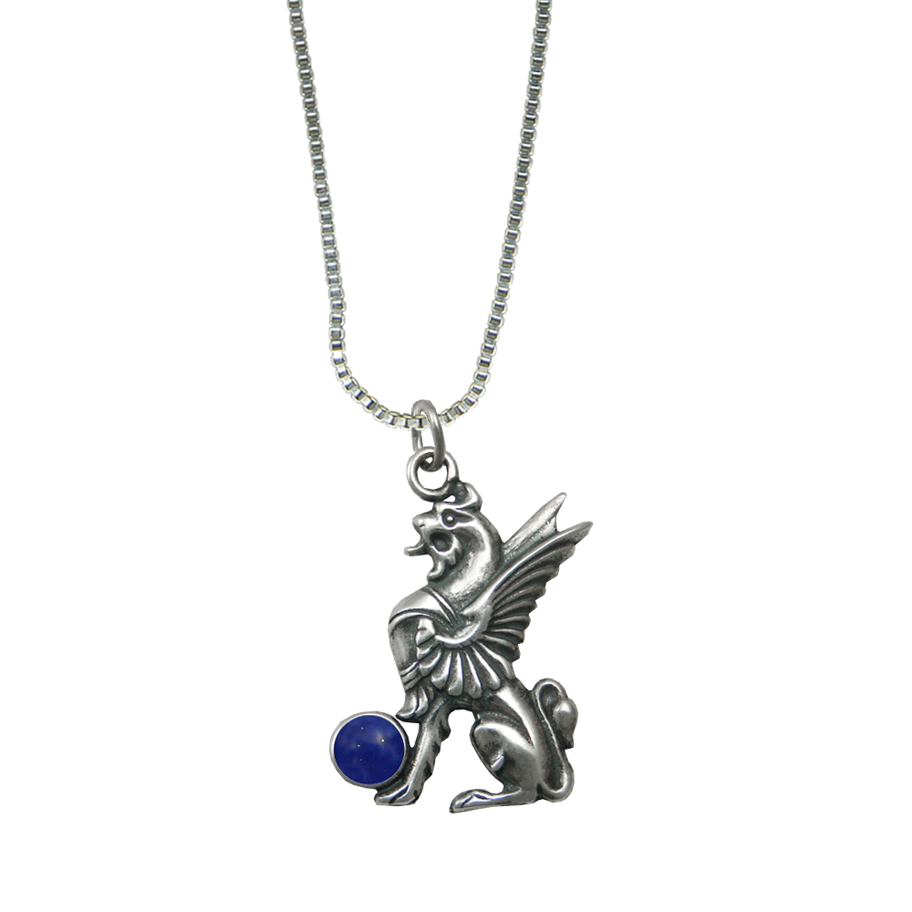 Sterling Silver Regal Griffin Pendant With Lapis Lazuli